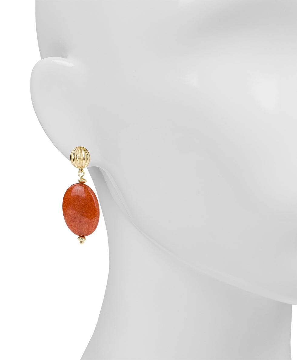 Female - Oval Drop Post Earrings - Eclectic Bead - red/worn gold - by Patricia Nash - View 2 of 2