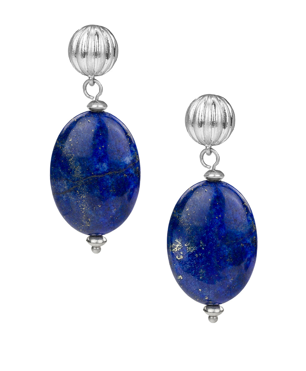 Female - Oval Drop Post Earrings - Eclectic Bead Collection - worn rhodium - by Patricia Nash - View 1 of 2