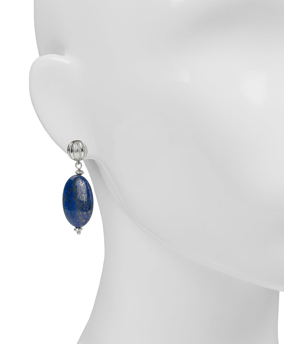 Female - Oval Drop Post Earrings - Eclectic Bead Collection - worn rhodium - by Patricia Nash - View 2 of 2