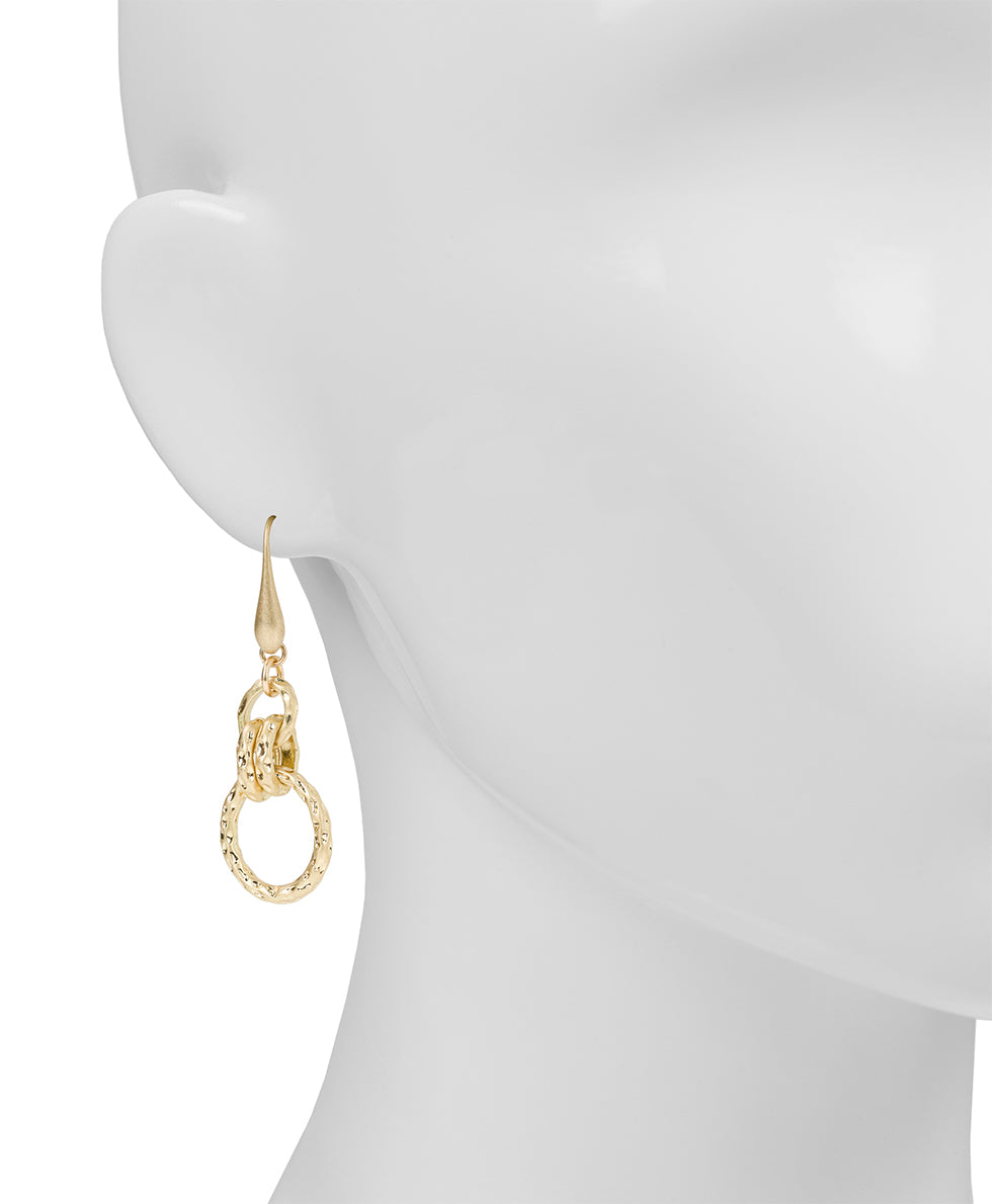 Female - Ring Drop Earrings - Eclectic Bead Collection - worn gold - by Patricia Nash - View 2 of 2
