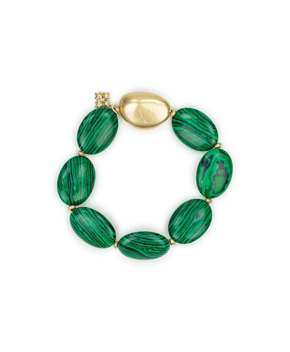 Female - Stretch Bracelet - Eclectic Bead Collection - green/worn gold - by Patricia Nash - View 1 of 3
