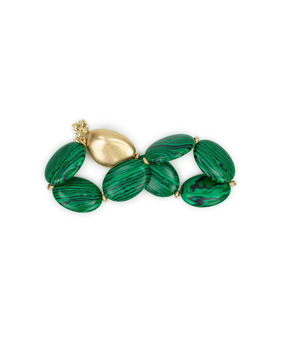 Female - Stretch Bracelet - Eclectic Bead Collection - green/worn gold - by Patricia Nash - View 2 of 3