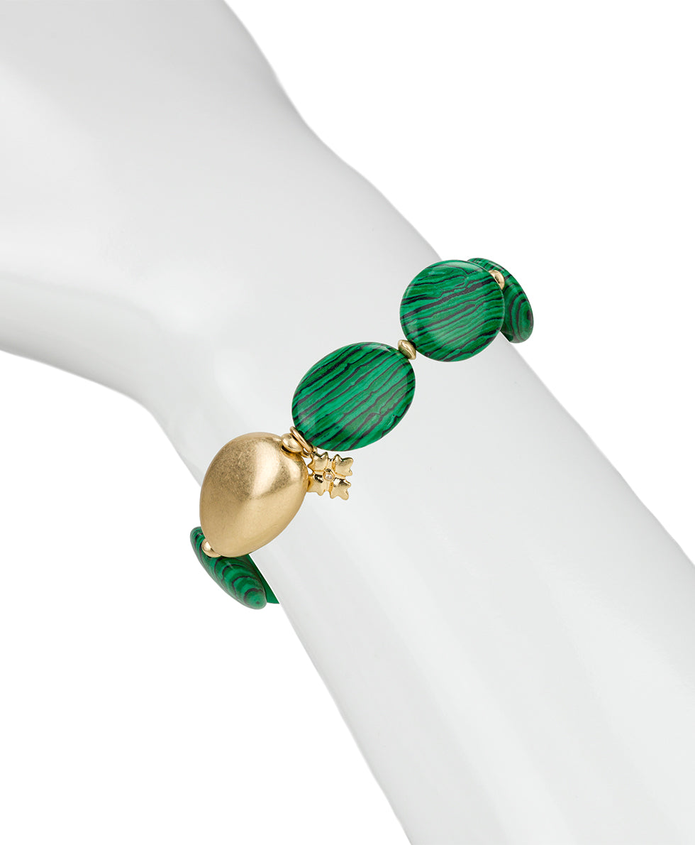 Female - Stretch Bracelet - Eclectic Bead Collection - green/worn gold - by Patricia Nash - View 3 of 3