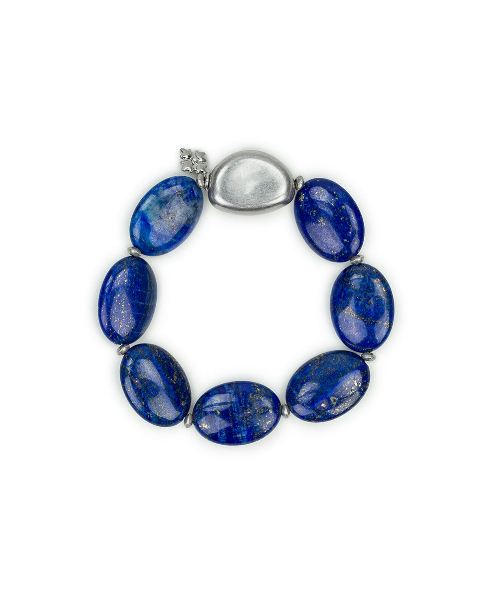 Female - Stretch Bracelet - Eclectic Bead Collection - worn rhodium / blue - by Patricia Nash - View 1 of 3