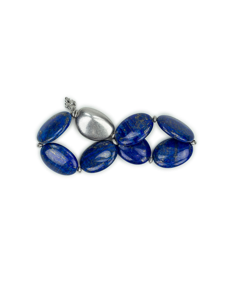Female - Stretch Bracelet - Eclectic Bead Collection - worn rhodium / blue - by Patricia Nash - View 2 of 3