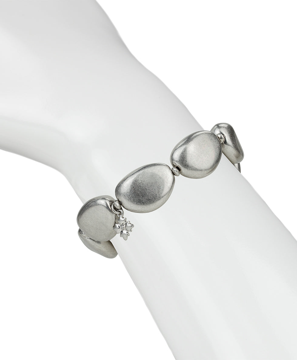 Female - Stretch Bracelet - Eclectic Bead Collection - worn rhodium / blue - by Patricia Nash - View 9 of 12