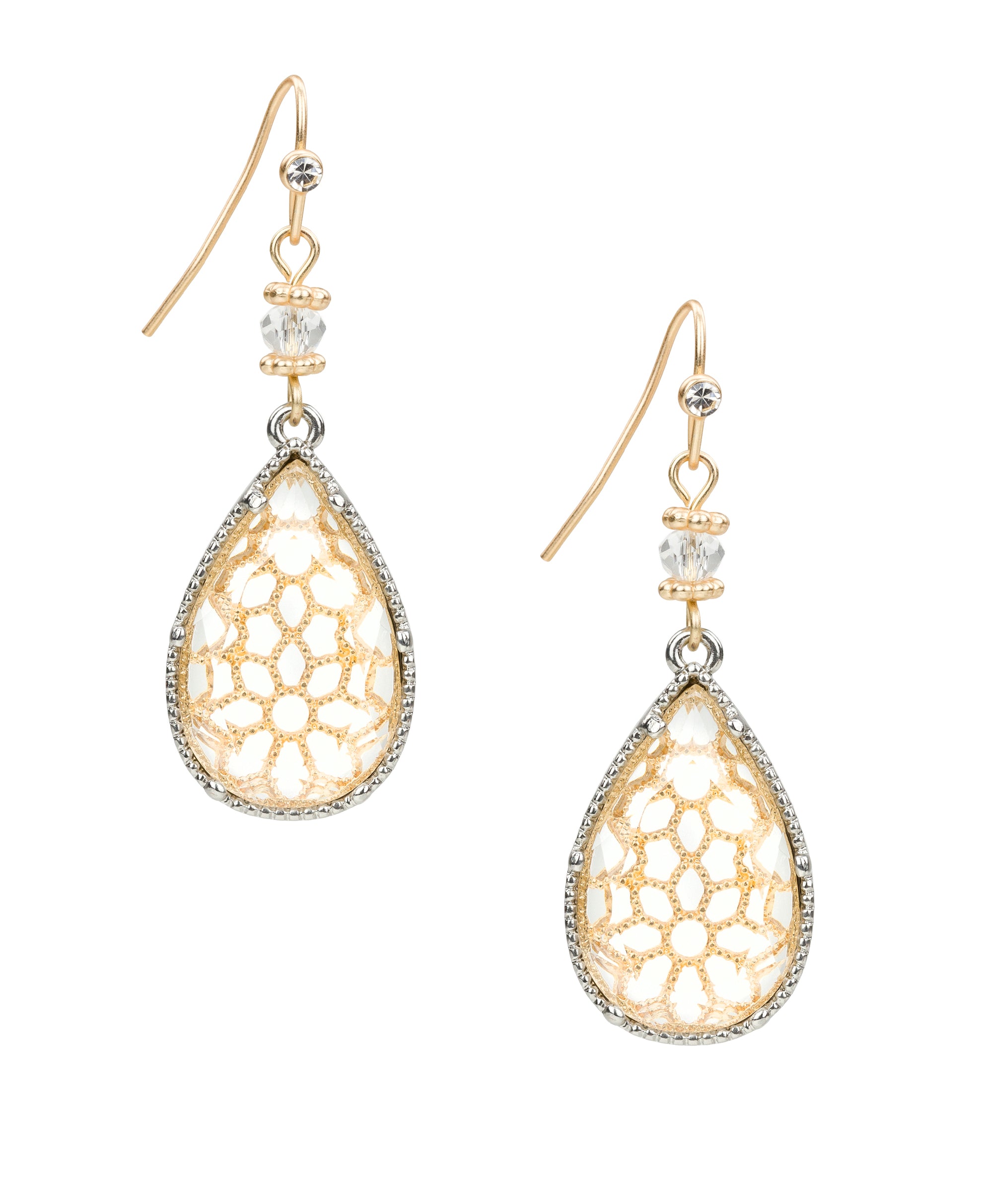 Female - Small Tear Drop Earrings - Filigree Collection - matte gold/matte rhodium - by Patricia Nash - View 1 of 2