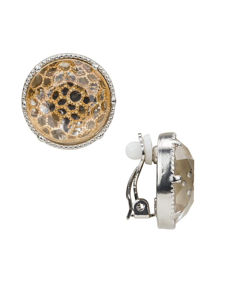 Female - Button Clip Earrings - Filigree Collection - matte gold/matte rhodium - by Patricia Nash - View 1 of 2