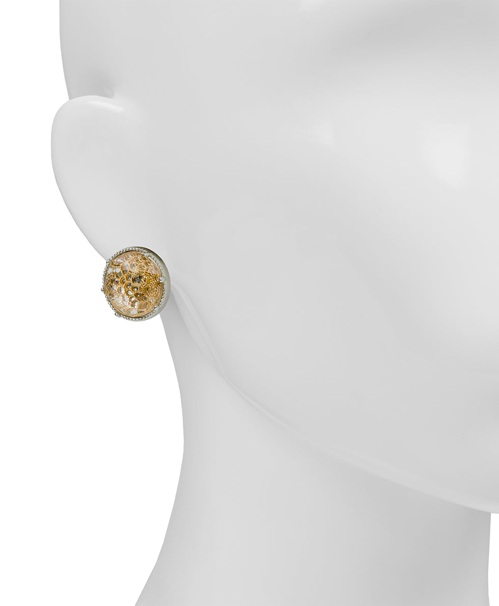 Female - Button Clip Earrings - Filigree Collection - matte gold/matte rhodium - by Patricia Nash - View 2 of 2