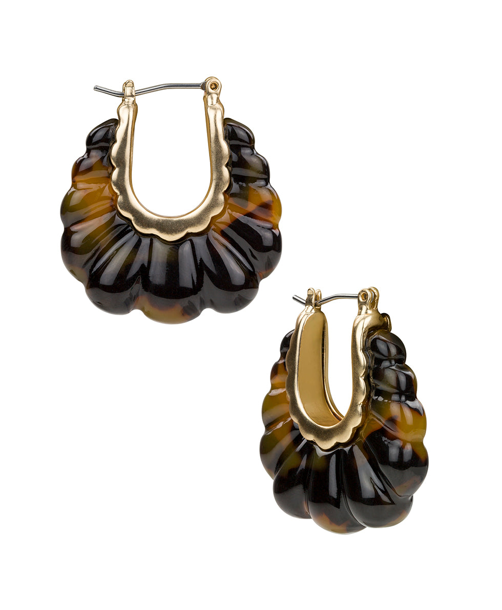 Female - Scalloped Hoop Earrings - Resin Tortoise - matte gold - by Patricia Nash - View 1 of 2