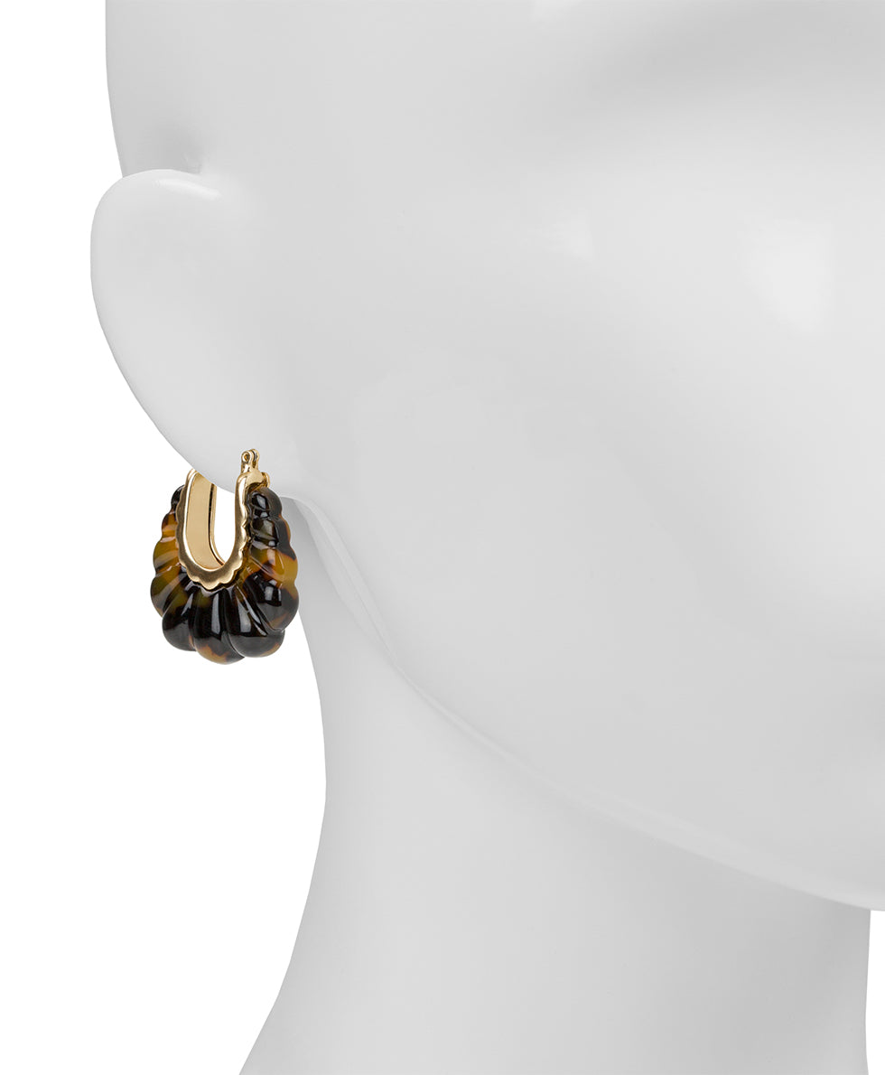 Female - Scalloped Hoop Earrings - Resin Tortoise - matte gold - by Patricia Nash - View 2 of 2