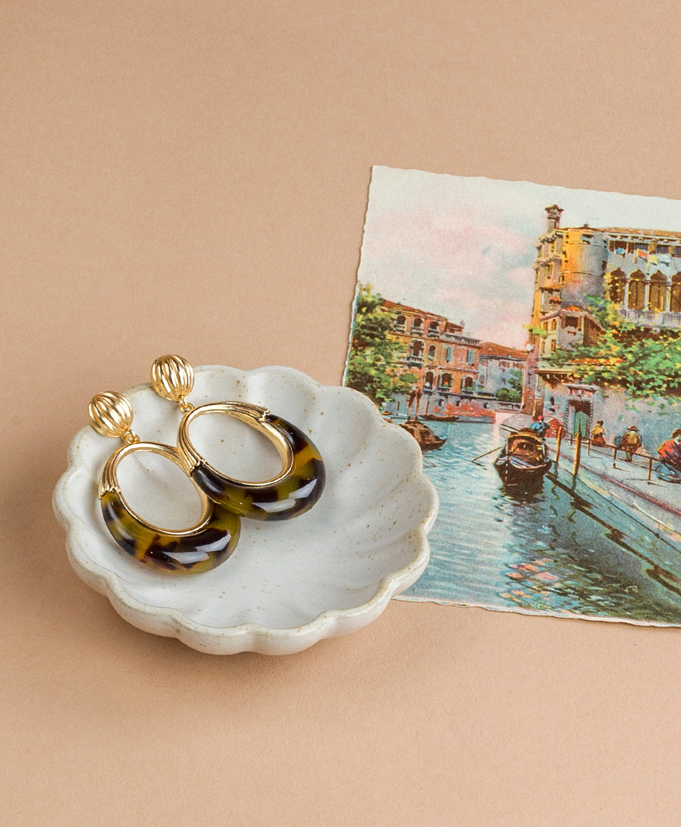 Female - Doorknocker Earrings - Resin Tortoise - matte gold - by Patricia Nash - View 3 of 4