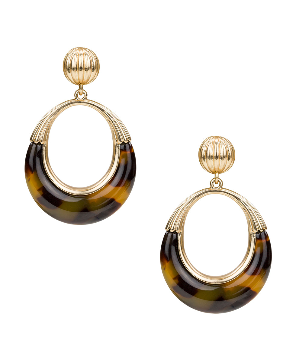 Female - Doorknocker Earrings - Resin Tortoise - matte gold - by Patricia Nash - View 1 of 2