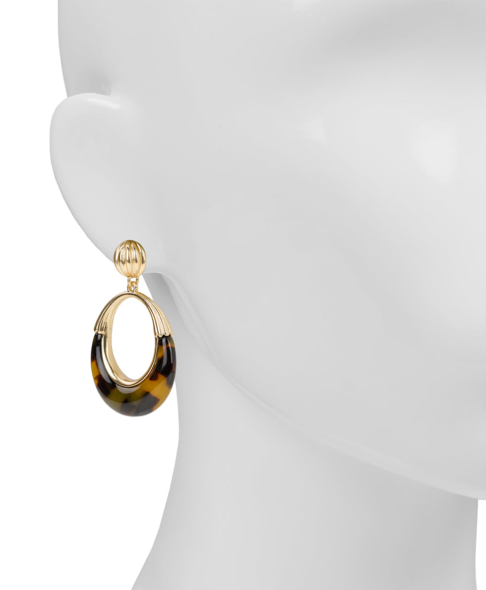 Female - Doorknocker Earrings - Resin Tortoise - matte gold - by Patricia Nash - View 2 of 2