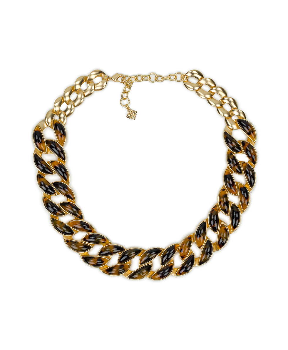 Female - Graduated Link Necklace - Resin Tortoise - matte gold - by Patricia Nash - View 1 of 2