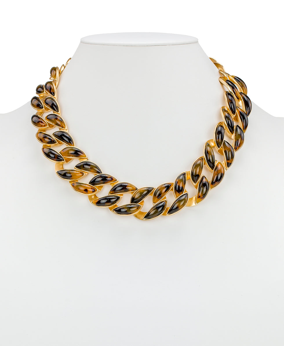 Female - Graduated Link Necklace - Resin Tortoise - matte gold - by Patricia Nash - View 2 of 2