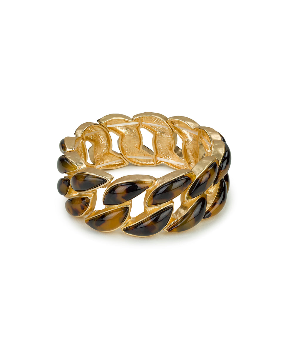 Female - Stretch Link Bracelet - Resin Tortoise - matte gold - by Patricia Nash - View 1 of 2