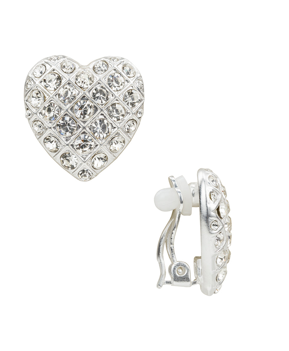 Female - Heart Button Clip Earrings - Holiday Charm Collection - worn silver - by Patricia Nash - View 1 of 2