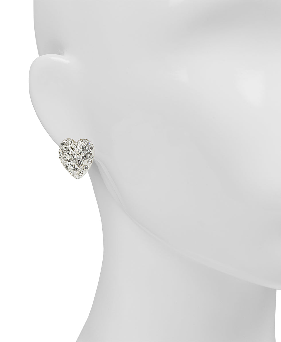 Female - Heart Button Clip Earrings - Holiday Charm Collection - worn silver - by Patricia Nash - View 2 of 2