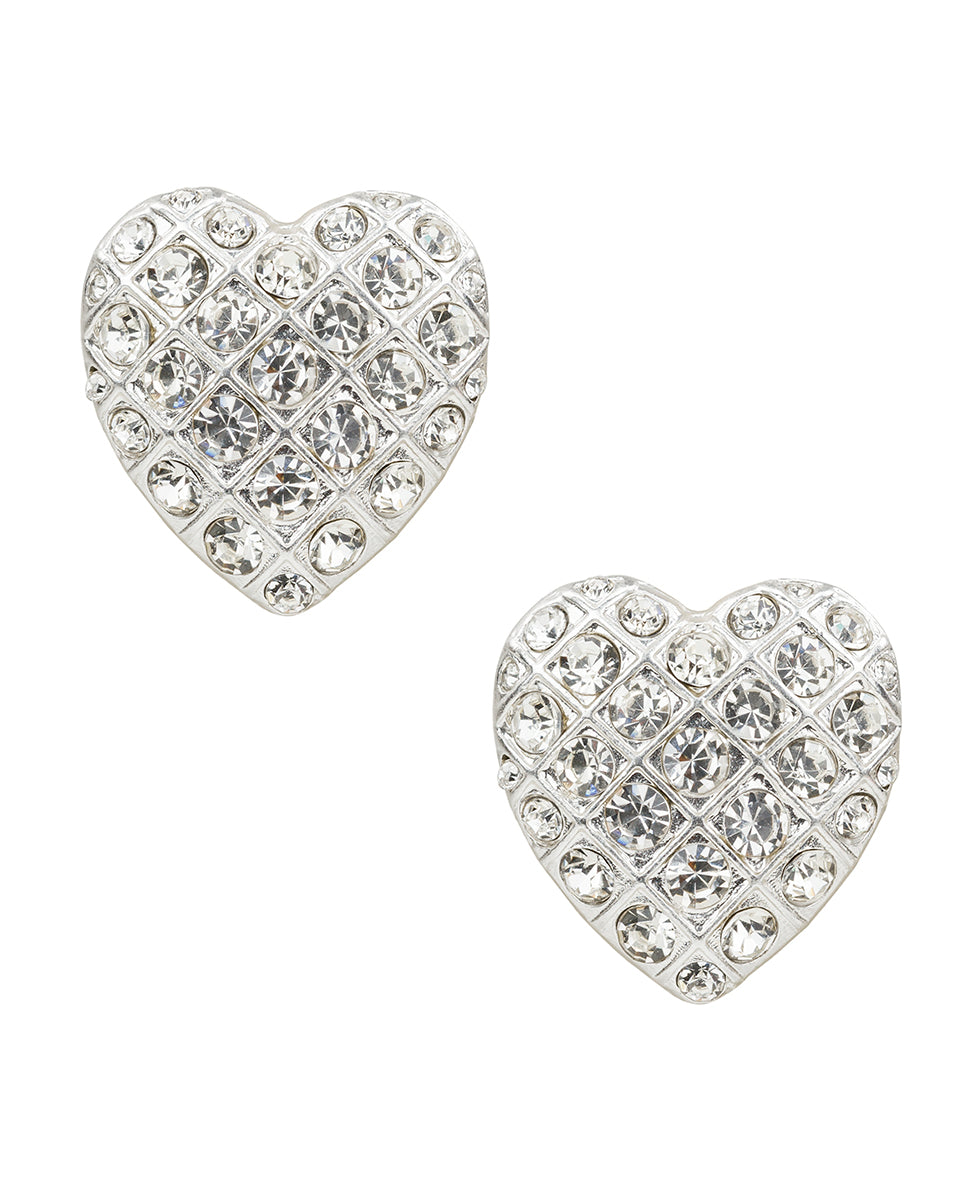 Female - Heart Button Post Earrings - Holiday Charm Collection - worn silver - by Patricia Nash - View 1 of 2