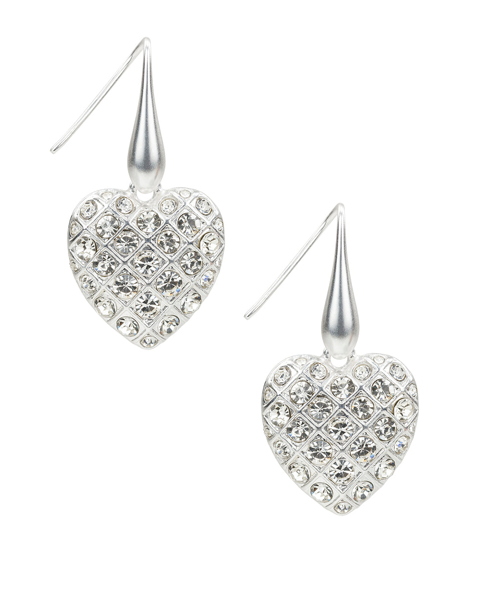 Female - Heart Drop Earrings - Holiday Charm Collection - worn silver - by Patricia Nash - View 1 of 2