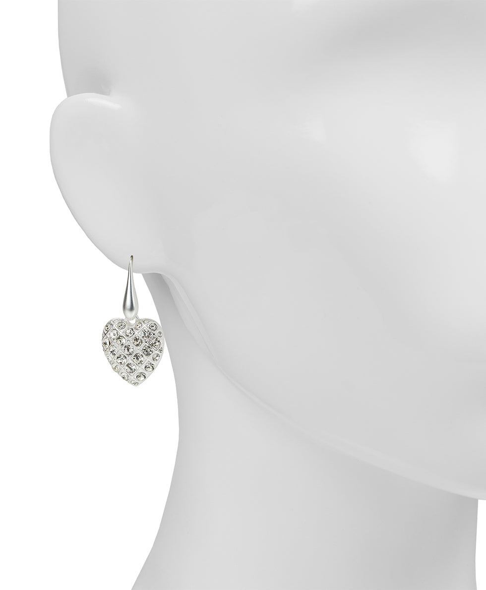 Female - Heart Drop Earrings - Holiday Charm Collection - worn silver - by Patricia Nash - View 2 of 2