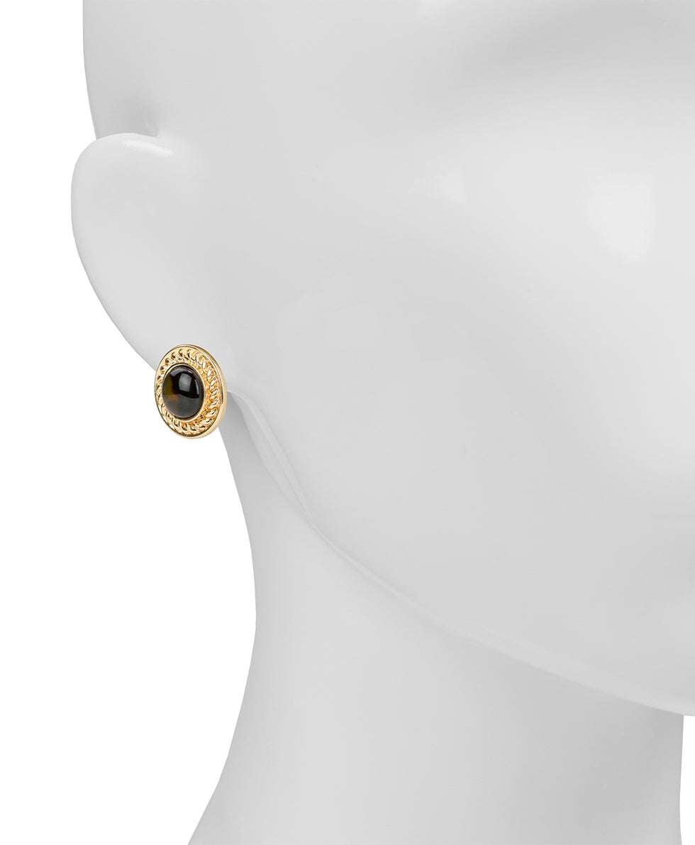 Female - Button Clip Earrings - Resin Tortoise - matte gold - by Patricia Nash - View 2 of 2