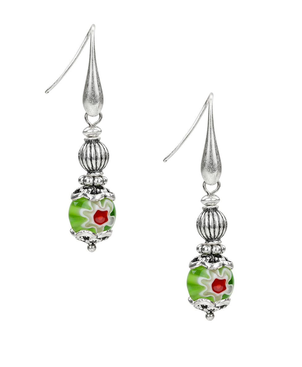 Female - Wire Drop Earrings - World Bead Collection - silver ox / blue - by Patricia Nash - View 3 of 9