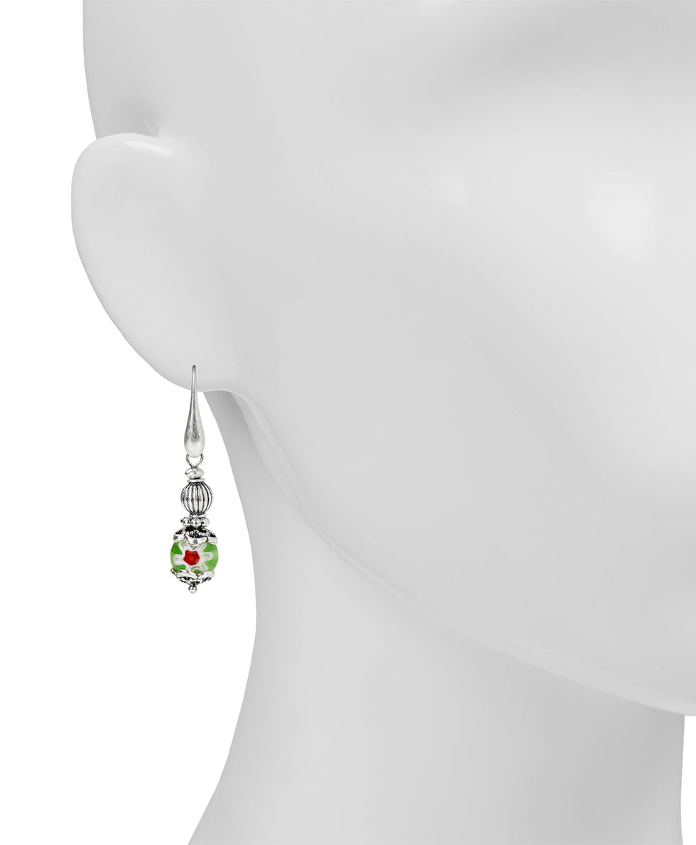 Female - Wire Drop Earrings - World Bead Collection - silver ox / blue - by Patricia Nash - View 4 of 9