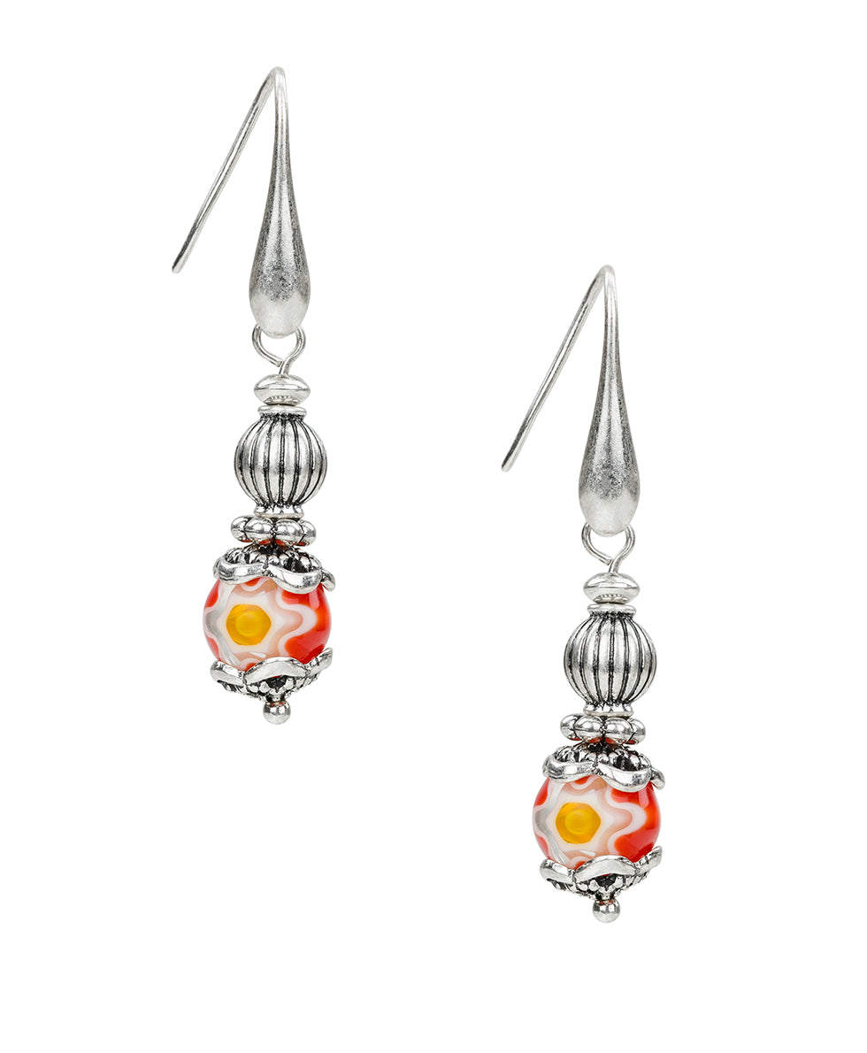 Female - Wire Drop Earrings - World Bead Collection - silver ox / blue - by Patricia Nash - View 5 of 9