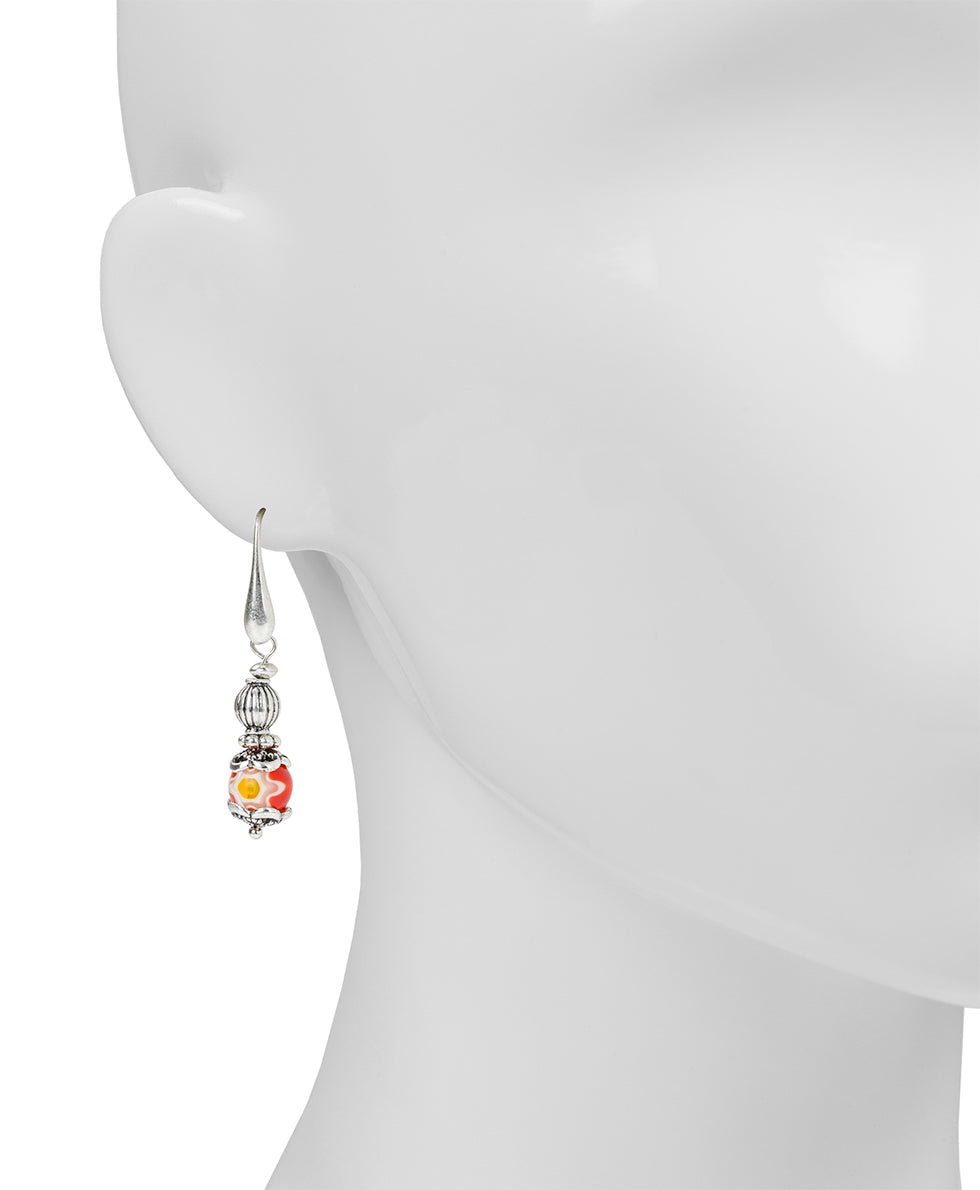 Female - Wire Drop Earrings - World Bead Collection - silver ox / blue - by Patricia Nash - View 6 of 9
