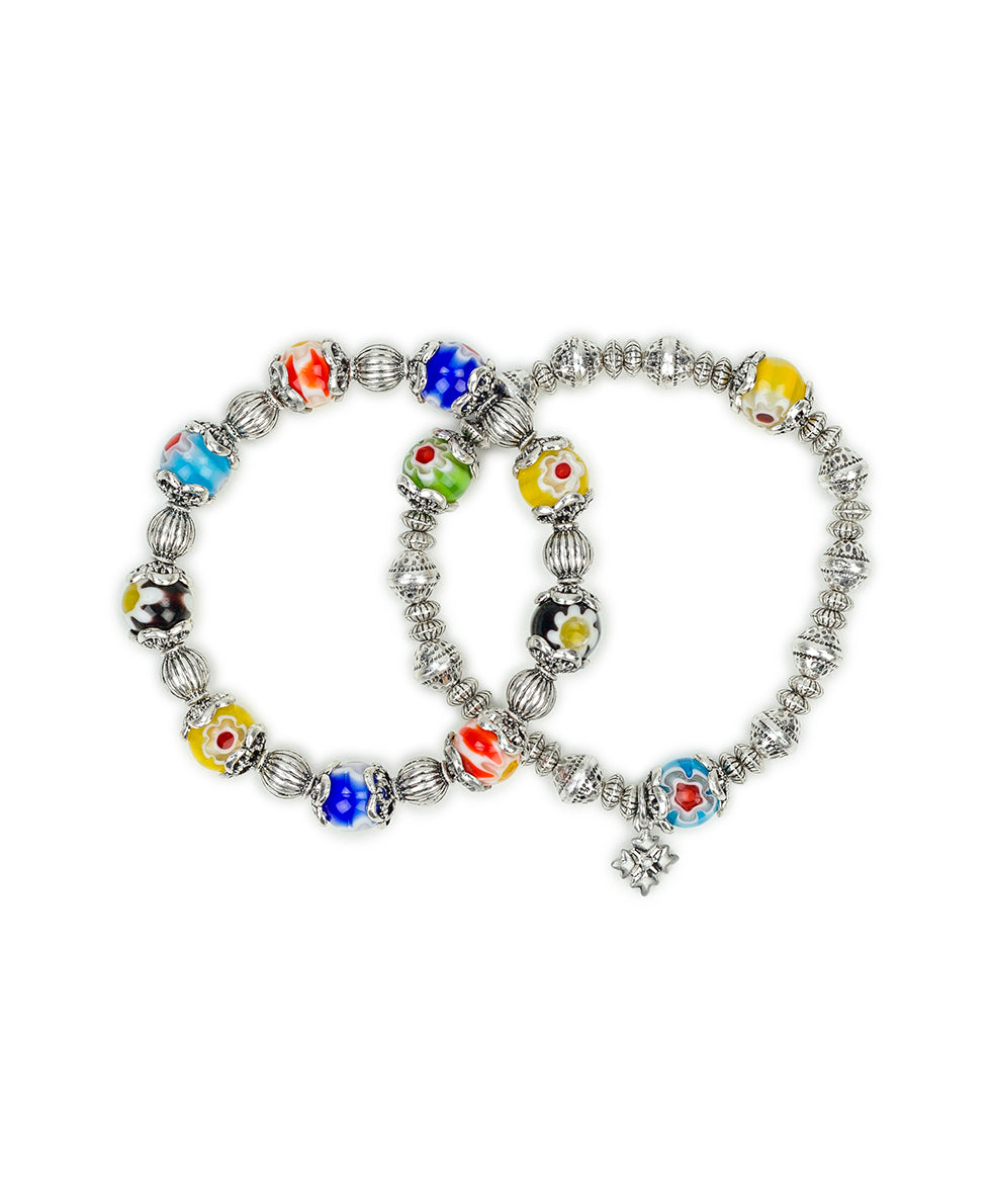 Female - Stretch Bracelet Set - World Bead Collection - silver ox - by Patricia Nash - View 1 of 5