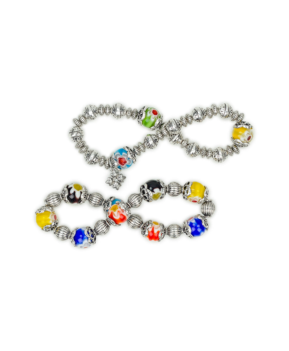 Female - Stretch Bracelet Set - World Bead Collection - silver ox - by Patricia Nash - View 4 of 5