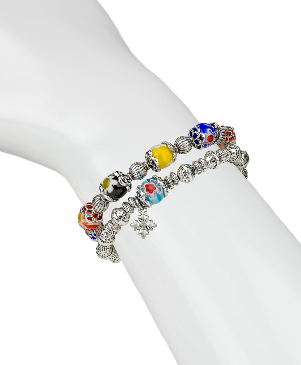 Female - Stretch Bracelet Set - World Bead Collection - silver ox - by Patricia Nash - View 5 of 5