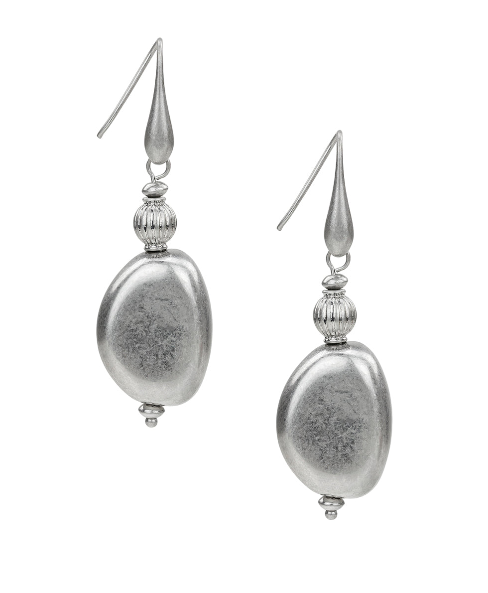 Female - Oval Drop Wire Earrings - Eclectic Bead Collection - worn rhodium / blue - by Patricia Nash - View 5 of 9