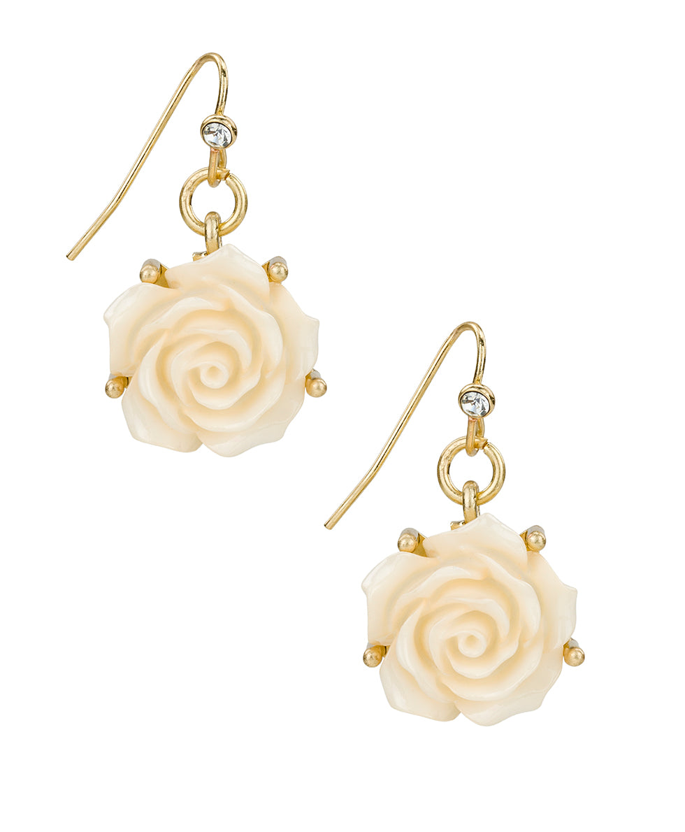 Female - Rose Dangle Earrings - Rose Garden - worn gold - by Patricia Nash - View 1 of 2