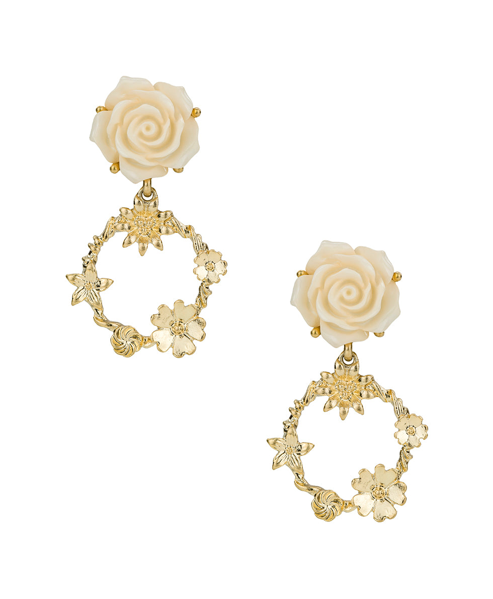 Female - Rose Door Knocker Earrings - Rose Garden - worn gold - by Patricia Nash - View 1 of 2