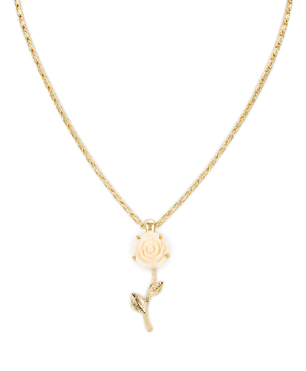 Female - Rose with Stem Pendant Necklace - Rose Garden - worn gold - by Patricia Nash - View 1 of 3