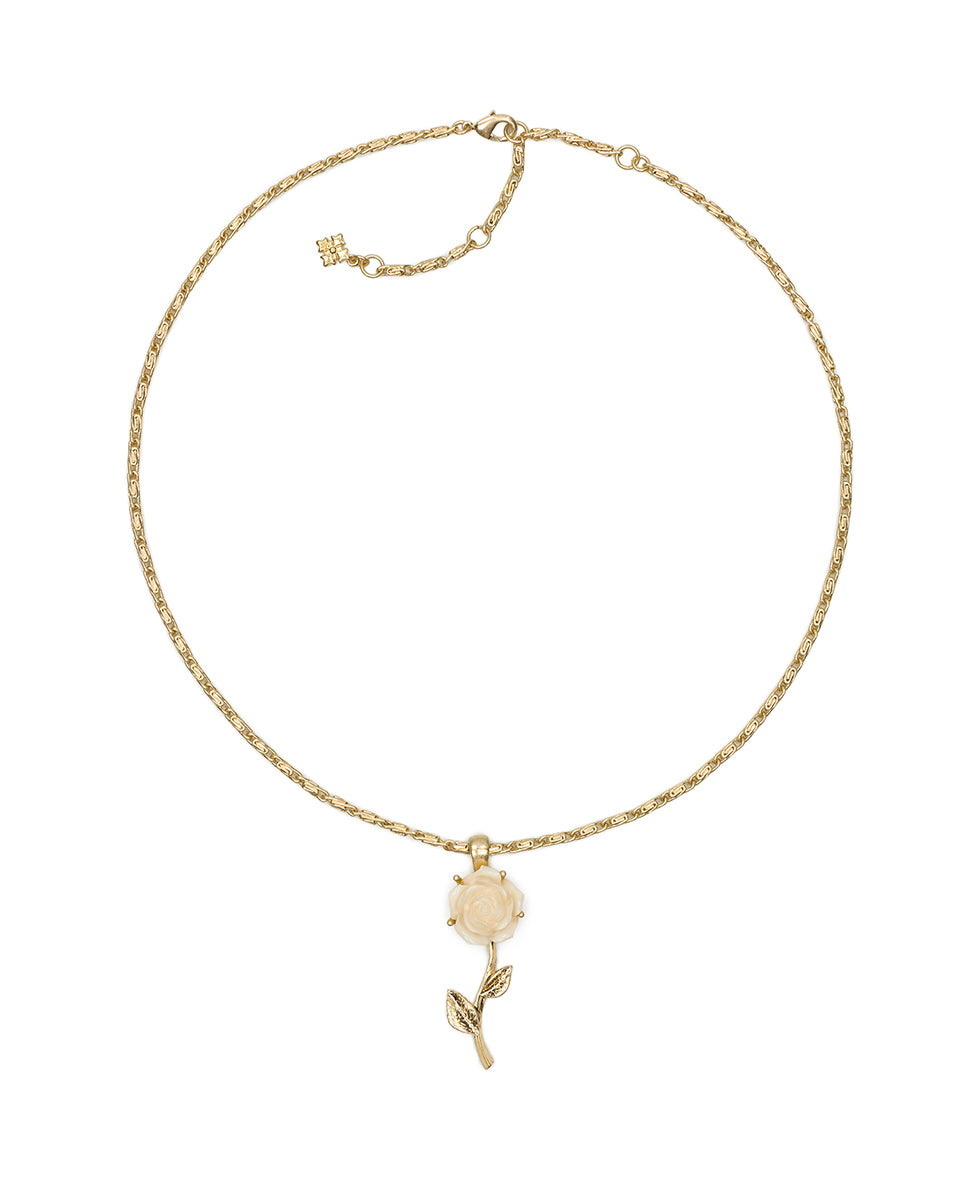 Female - Rose with Stem Pendant Necklace - Rose Garden - worn gold - by Patricia Nash - View 2 of 3