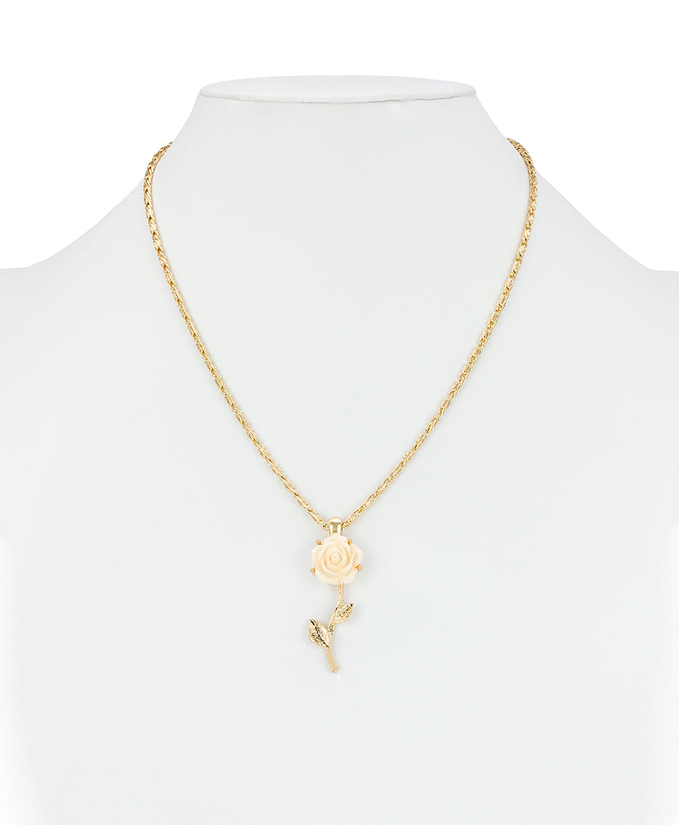 Female - Rose with Stem Pendant Necklace - Rose Garden - worn gold - by Patricia Nash - View 3 of 3