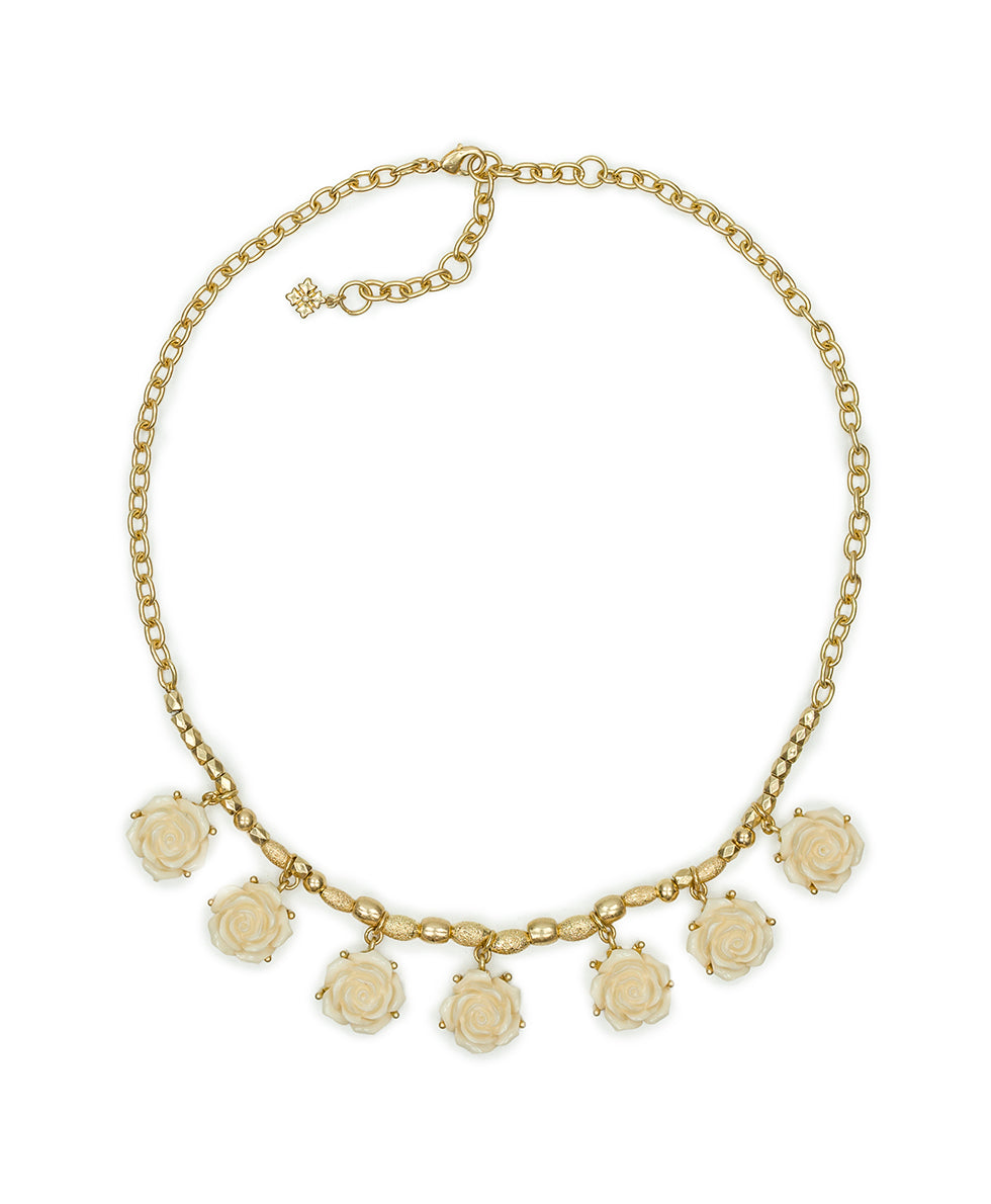 Female - Multi Rose Drop Necklace - Rose Garden - worn gold - by Patricia Nash - View 1 of 2