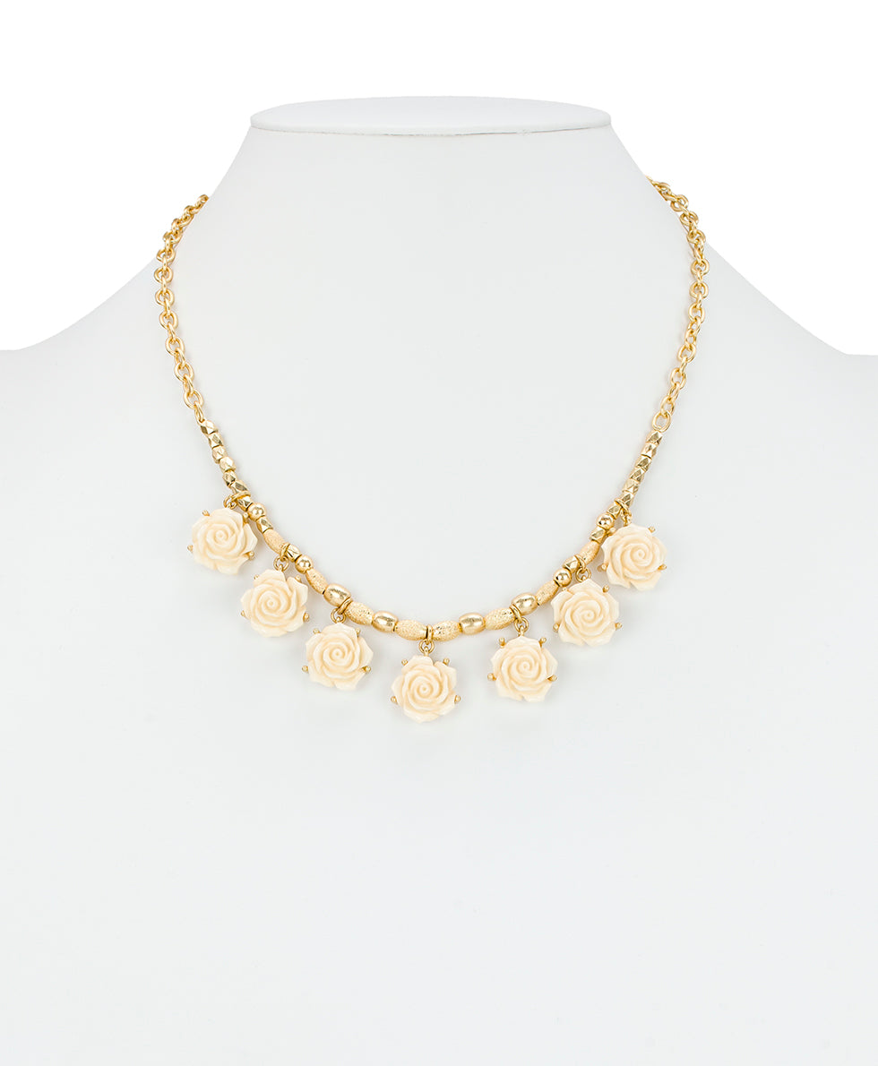 Female - Multi Rose Drop Necklace - Rose Garden - worn gold - by Patricia Nash - View 2 of 2