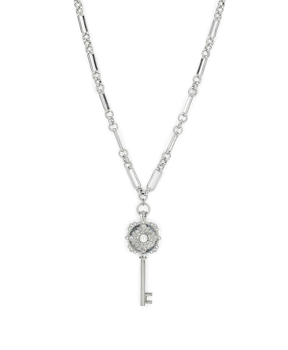 Female - Long Key Pendant - Byzantine - worn rhodium - by Patricia Nash - View 1 of 4