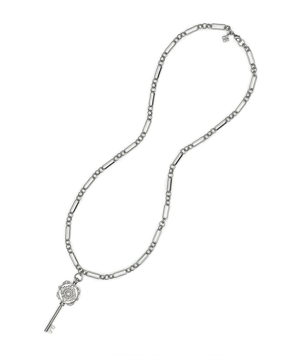 Female - Long Key Pendant - Byzantine - worn rhodium - by Patricia Nash - View 3 of 4
