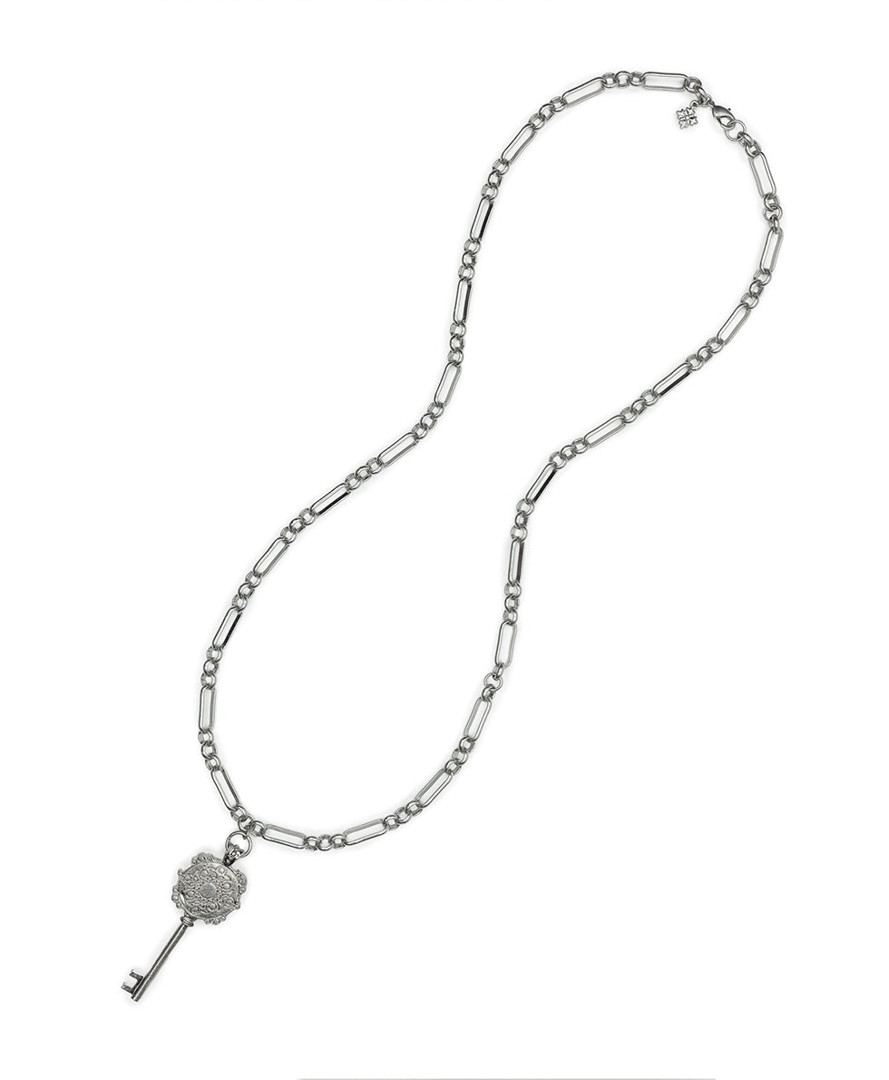 Female - Long Key Pendant - Byzantine - worn rhodium - by Patricia Nash - View 4 of 4