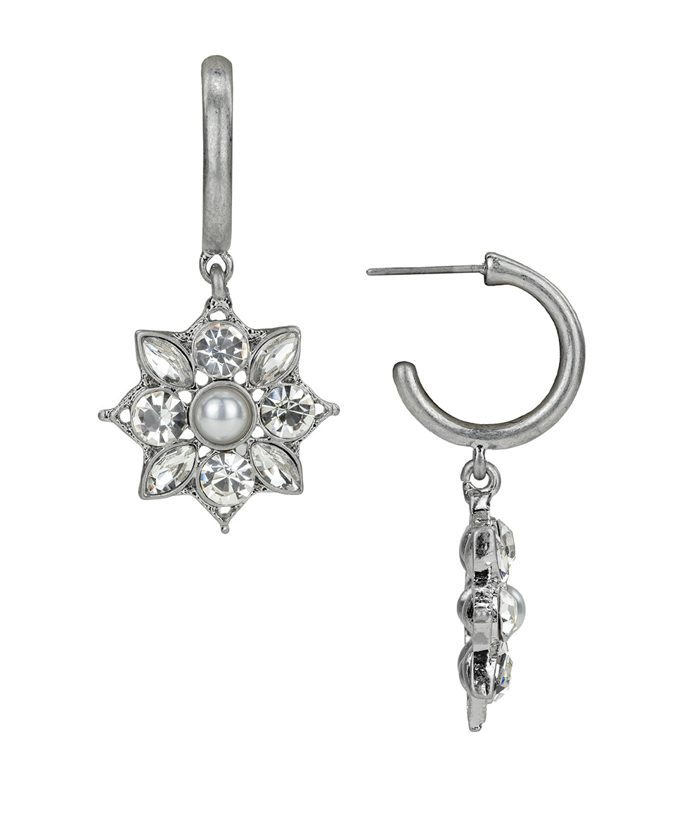Female - Hoop Earrings with Drops - Byzantine Collection - worn rhodium - by Patricia Nash - View 1 of 2