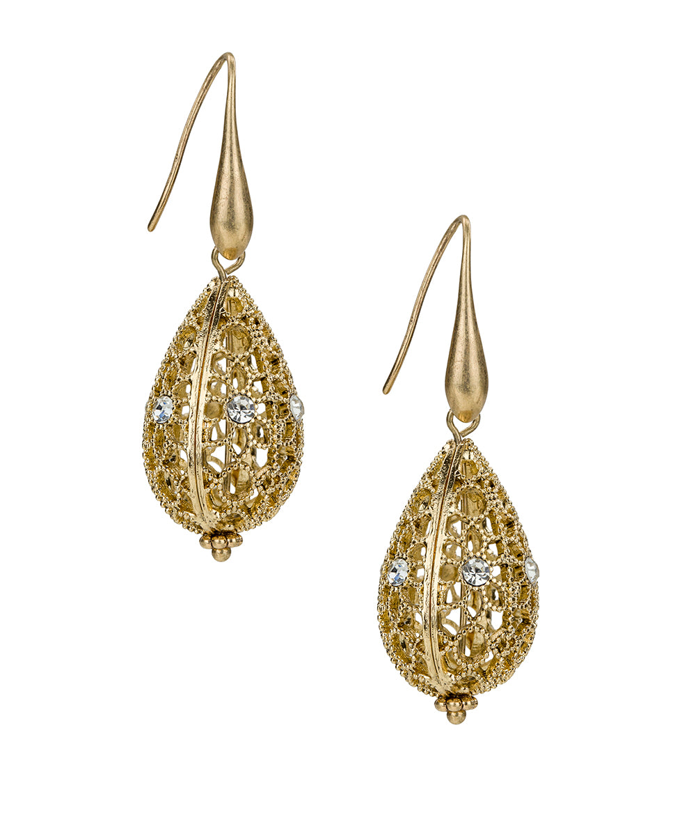 Female - Teardrop Earrings - Filigree - antique gold - by Patricia Nash - View 3 of 6