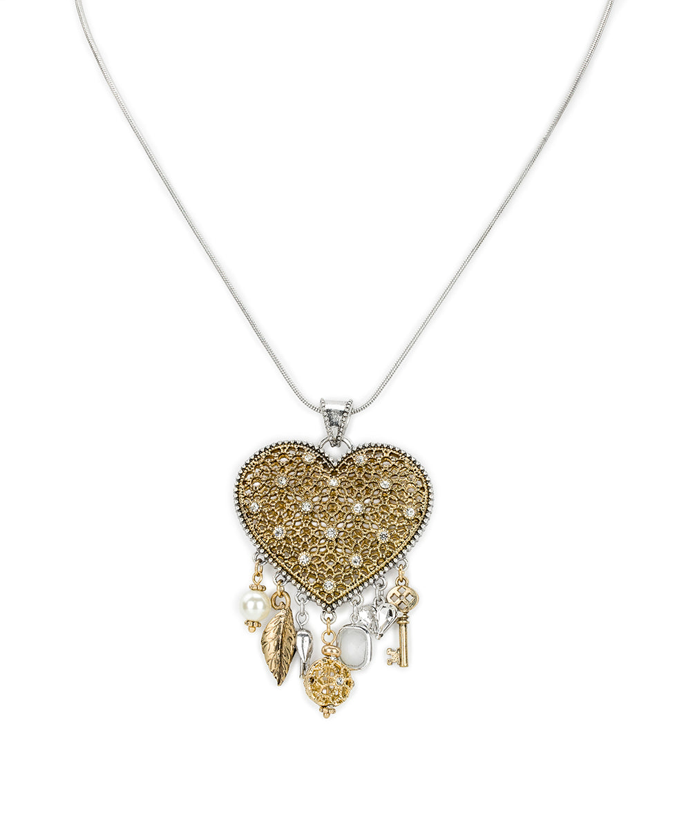 Female - Adjustable Heart Necklace - Filigree - antique gold/silver ox - by Patricia Nash - View 1 of 4