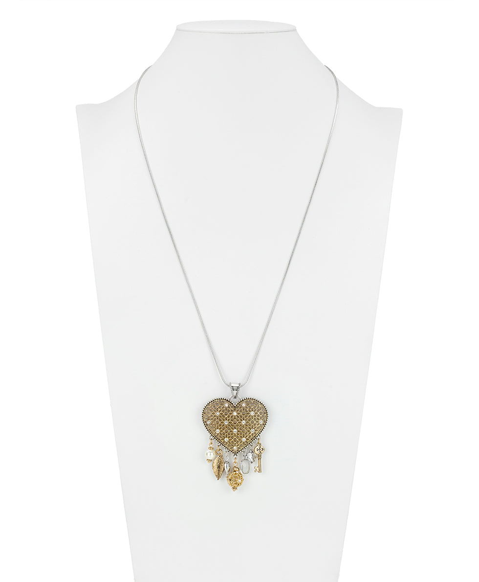 Female - Adjustable Heart Necklace - Filigree - antique gold/silver ox - by Patricia Nash - View 2 of 4