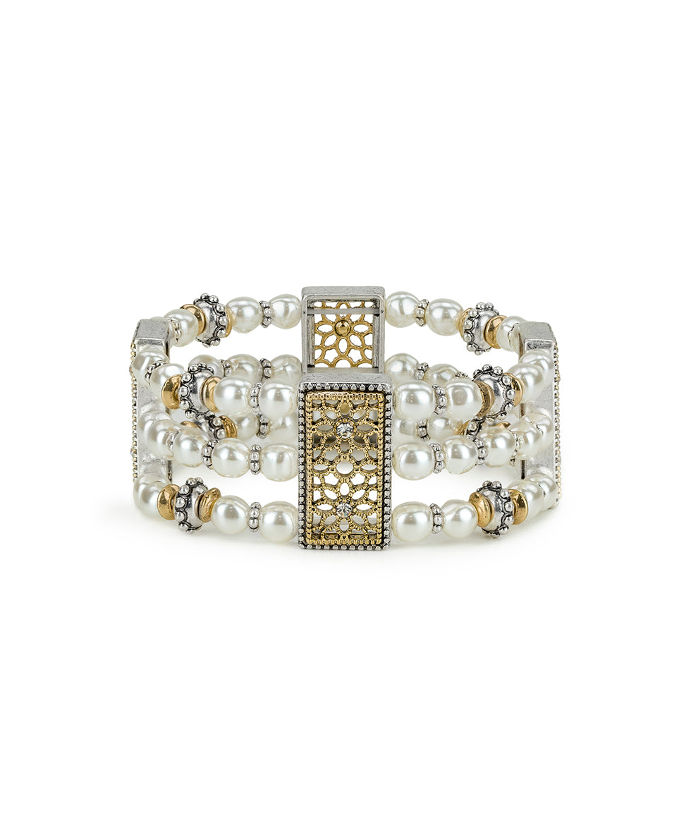 Female - 3 Strand Stretch Bracelet - Filigree - antique gold/silver ox - by Patricia Nash - View 1 of 2